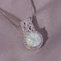 CiNily 14K White Gold Plated White Fire Opal Zircon Pendant Necklace for Women Girls Opal Jewelry Gift