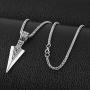HZMAN Mens Arrowhead Arrow Stainless Steel Pendant Necklace with Steel Wheat Chain