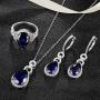 ATTA GEMS 925 Sterling Silver Pear Shape Birthstone Necklace Dangle Earring and Ring Jewelry Set Gifts for Women Girls Bridal