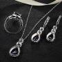ATTA GEMS 925 Sterling Silver Pear Shape Birthstone Necklace Dangle Earring and Ring Jewelry Set Gifts for Women Girls Bridal