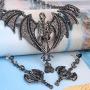 EVER FAITH Austrian Crystal Gothic Style Halloween Skull Bat Necklace Earrings Set
