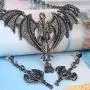 EVER FAITH Austrian Crystal Gothic Style Halloween Skull Bat Necklace Earrings Set EVER FAITH Austrian Crystal Gothic Style Halloween Skull Bat Necklace Earrings Set