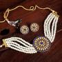 Aheli Pearl Diamond Choker Necklace with Round Earrings for Women Girls Indian Traditional Bollywood Fashion Jewelry Set