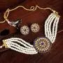 Aheli Pearl Diamond Choker Necklace with Round Earrings for Women Girls Indian Traditional Bollywood Fashion Jewelry Set