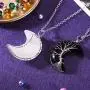 Hicarer 2 Pieces Tree Life Crescent Moon Necklace Wire Wrap Gemstones Healing Crystal Pendant Necklace Quartz Jewelry for Women