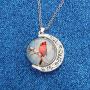 WUSUANED Oval Glass Cardinal Bird Necklace Red Cardinal Bird Memorial Jewelry Family Loss Gift