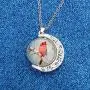 WUSUANED Oval Glass Cardinal Bird Necklace Red Cardinal Bird Memorial Jewelry Family Loss Gift