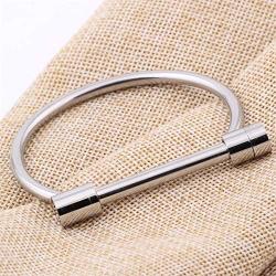 QEPOL Stainless Steel D Shape Bar Screw Shackle Horseshoe Novelty Fashion Bangle Bracelet Jewelry Unisex Couple gift