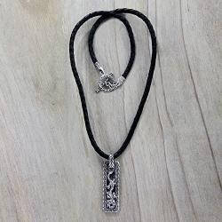 NOVICA Mens .925 Sterling Silver Pendant Necklace with Black Leather Cord, 20'', Bold Dragon
