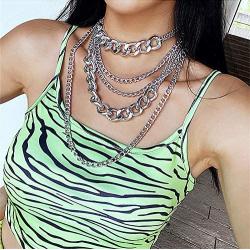 BVROSKI Chains Necklace for Eboy Egirl Men Male Emo Goth Women Teen Girls Boys,2 & 3 Layered Pendants Necklaces Set,Stainless Steel Jewelry Pack for Pants Punk Play