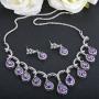 EVER FAITH CZ Birthstone Elegant Tear Drop Dangle Necklace Earrings Set Silver-Tone