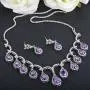EVER FAITH CZ Birthstone Elegant Tear Drop Dangle Necklace Earrings Set Silver-Tone EVER FAITH CZ Birthstone Elegant Tear Drop Dangle Necklace Earrings Set Silver-Tone