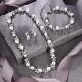 BriLove Wedding Bridal Simulated Pearl Necklace Bracelet Earrings Jewelry Set for Women Crystal Flower Collar Necklace Tennis Bracelet Drop Earrings Set Clear Silver-Tone