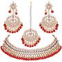 Aheli Faux Kundan Beaded Necklace Earrings Maang Tikka Indian Bollywood Ethnic Jewelry Set for Women