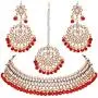 Aheli Faux Kundan Beaded Necklace Earrings Maang Tikka Indian Bollywood Ethnic Jewelry Set for Women