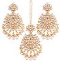 I Jewels Gold Plated Kundan & Pearl Earring Set with Maang Tikka for Women
