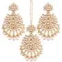 I Jewels Gold Plated Kundan & Pearl Earring Set with Maang Tikka for Women