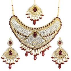 Touchstone Indian Bollywood Handcrafted Traditional Royal Mughal Kundan Polki Meenakari Enamel Colorful Wedding Designer Jewelry Long Necklace Set in Gold and Silver Tone for Women.