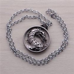 Generic Mortal Kombat Vintage Charms Dragon Amulet Necklace Grey Pendant