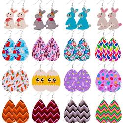 Easter Earrings Leather Earrings for Women Girls Lightweight Happy Easter Bunny Earrings Holiday Egg Earrings Teardrop 16 Pairs