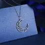 S925 Sterling Silver Stars Crescent Moon Pendant Necklace for Women Girl 18''