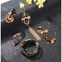 LOYALLOOK 4Set Leopard Jewelry Set Leopard Bracelet Acrylic Hoop Earring Statement Leopard Long Tassel Pendant Necklace for Women