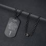 REVEMCN Black Silver Stainless Steel Bible Verse Cross Dog Tag Pendant Necklace for Men, 24-28 Inches Chain