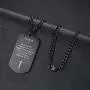REVEMCN Black Silver Stainless Steel Bible Verse Cross Dog Tag Pendant Necklace for Men, 24-28 Inches Chain