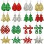 16 Pairs Christmas Earrings Xmas Faux Leather Earrings Glitter Long Dangle Teardrop Earrings for Women Jewelry Accessories