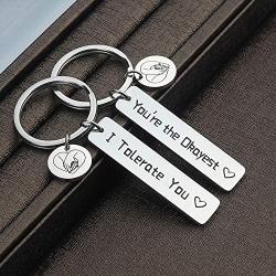 TOGON Couple Keychains I Tolerate You Keychain Youre The Okayest Boyfriend Girlfriend Jewelry Friend Gifts for Him and Her,Valentines Day Birthday Gifts