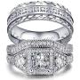 wedding ring set Two Rings His Hers Couples Matching Rings Womens 2pc White Gold Filled Square CZ Wedding Engagement Ring Bridal Sets & Mens Titanium Wedding Band