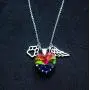 DJwindfy Rainbow Bridge Paw Print and Angel Wing Stainless Steel Necklace with Colorful Crystal,Pet Loss Memorial Gift in Memeroy of Pet