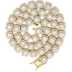 JINAO 10MM 18k Gold Plated Iced out Jumbo Square Sparkling Cluster Cubic Zirconia Tennis Link Chains for Men