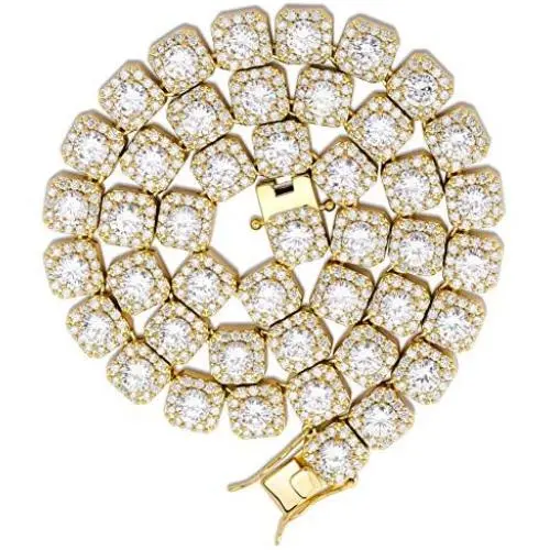 JINAO 10MM 18k Gold Plated Iced out Jumbo Square Sparkling Cluster Cubic Zirconia Tennis Link Chains for Men JINAO 10MM 18k Gold Plated Iced out Jumbo Square Sparkling Cluster Cubic Zirconia Tennis Link Chains for Men