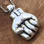 Raised Clenched Fist Solidarity Strength Defiance Resistance Salute Protest St Anger Hip Hop Brotherhood Sisterhood Jewelry Pewter Mens Pendant Necklace Charm Protection Amulet men Silver Ball Chain