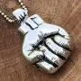 Raised Clenched Fist Solidarity Strength Defiance Resistance Salute Protest St Anger Hip Hop Brotherhood Sisterhood Jewelry Pewter Mens Pendant Necklace Charm Protection Amulet men Silver Ball Chain