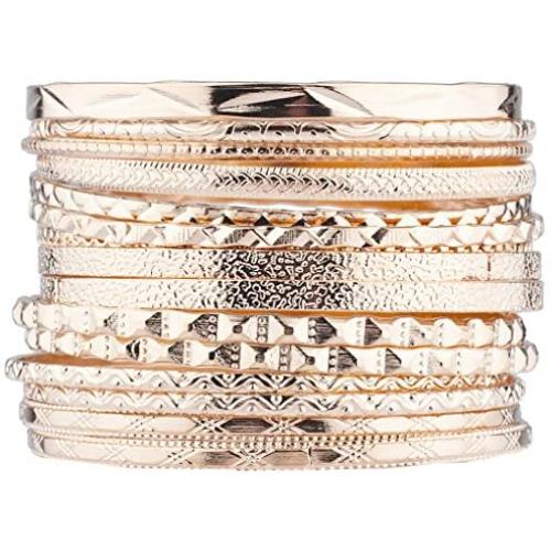 Lux Accessories Rose Gold Tone Aztec Etched Cased Multi Bangle Set of 15