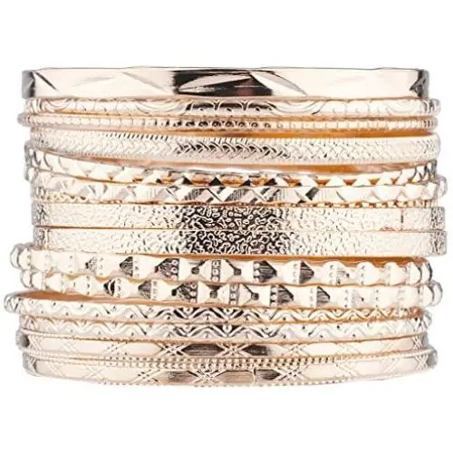 Lux Accessories Rose Gold Tone Aztec Etched Cased Multi Bangle Set of 15 Lux Accessories Rose Gold Tone Aztec Etched Cased Multi Bangle Set of 15