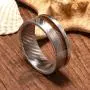 DOUX Mens Wedding Ring Blue Opal/Wood/Antler Inlay Real Damascus Steel Engagement Band Flat Style