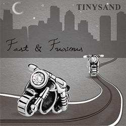 TINYSAND Valentines Day Gift 925 Sterling Silver ''Fast & Furious'' Retro Hand-crafted Motorcycle Charm Bead, Autobike Biker Sport Charms for Bracelets