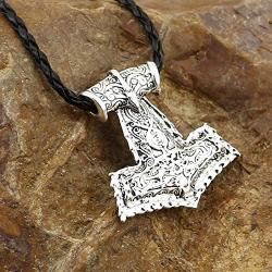 Viking Necklace Norse Amulet Mjolnir Pendant Leather Chain Thors Hammer Necklace Celtic Pagan Symbol Jewelry for Men Unisex