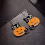 Lux Accessories Halloween Orange Pumpkin Black Kitty Cat Silvertone Dangle Earrings