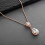 Mariell Rose Gold Pear-Shaped Cubic Zirconia Teardrop Bridal Necklace Pendant - Blush Wedding Jewelry