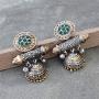 Aheli Traditional Dual Tone Fancy Designer Faux Stone Oxidized Jhumki Jhumka Earrings Indian Ethnic Boho Jewelry for Women