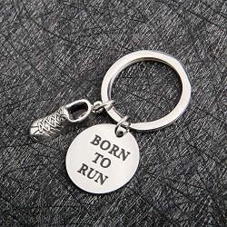SEIRAA Runners Gift Marathon Jewelry Born to Run Keychain Running Keychain with Running Shoes Charm