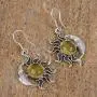 NOVICA Natural Amber .925 Sterling Silver Sun and Moon Dangle Earrings, Resplendent Sunset