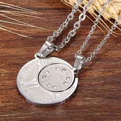 Cupimatch 2PCS Couple Necklace Stainless Steel Numeral Compass Sun& Moon Matching Pendant with Chain (Necklaces)