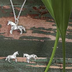 Boma Jewelry Sterling Silver Origami Horse Necklace, 18 Inches