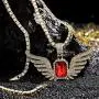 HH Bling Empire Iced Out Ruby Pendant Chain,Tennis Chain for Men in Gold Plated 24 Inches