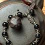 MANRUO Feng Shui The Best 10mm Natural Tigers Eye Beads Bracelet with Silver Plated Pi Xiu/Pi Yao Pendant Amulet Bangle Attract Lucky Wealthy